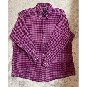 Dockers Shirt Adult XL Red Blue Tight Plaid Button Up Long Sleeve Stretch Mens *